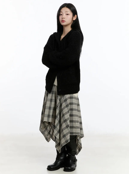 Plaid Layered Asymmetric Skirt F516