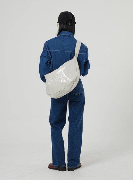 Faux Leather Half Moon Cross Body Bag OF310