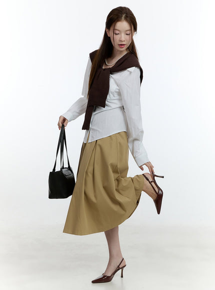 Flared Pintuck Midi Skirt CF503