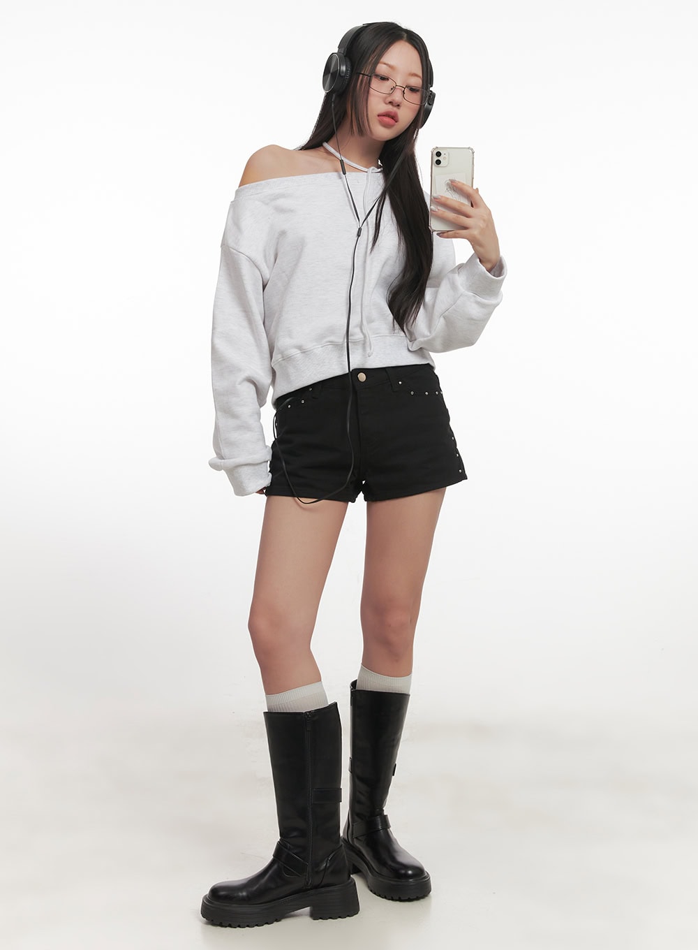 String One-Shoulder Crop Sweatshirt CF526