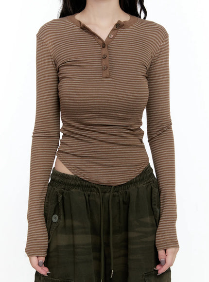 Striped Button Slim Fit Tee CN517