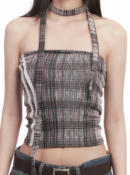 Checkered Tube Top & Scarf Set CM517