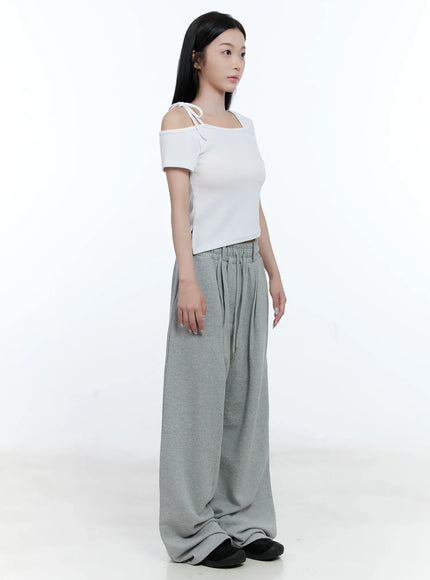 Cozy Pintuck Wide-Leg Sweatpants CG501