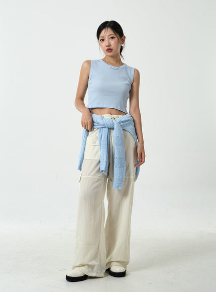 Drawstring Waist Wide Cargo Pants CU13