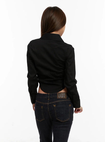 Cropped Slim Fit Button-Up Shirt CD515