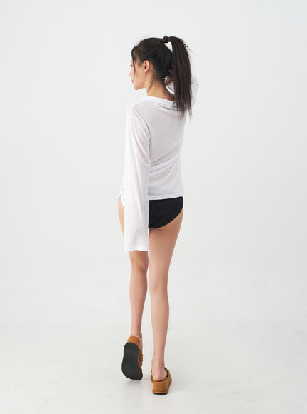 Soft Collar Sheer Long Sleeve Top IJ13