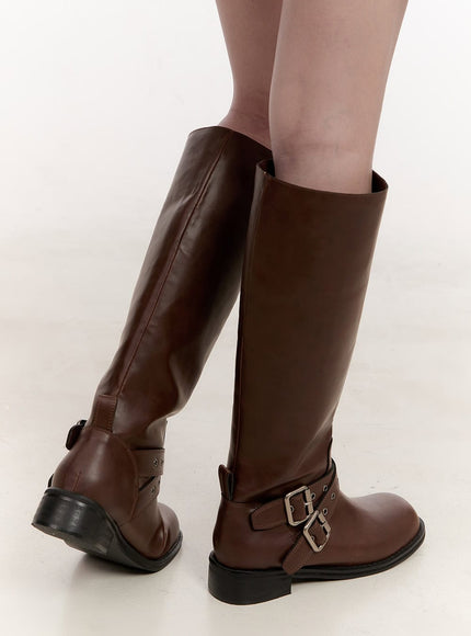 Double Buckle Knee-High Boots CJ531