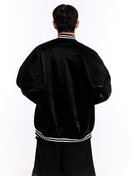 Men's Glossy Leather Varsity Jacket IM512