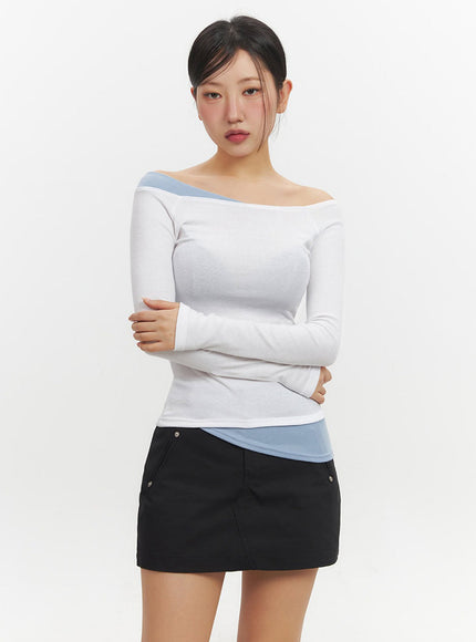 Off-Shoulder Asymmetric Long-Sleeve Top IF510