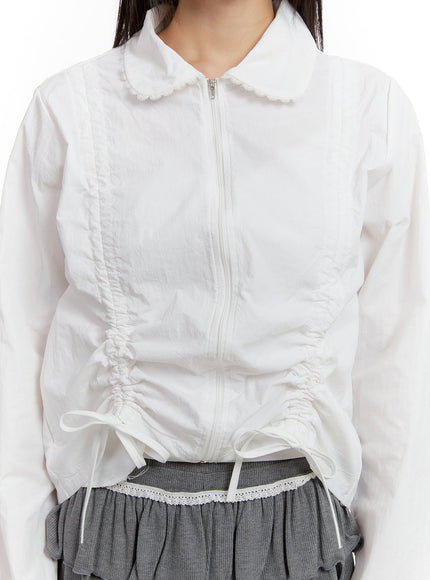 Ribbon Shirred Lace Collared Crop Jacket CA509