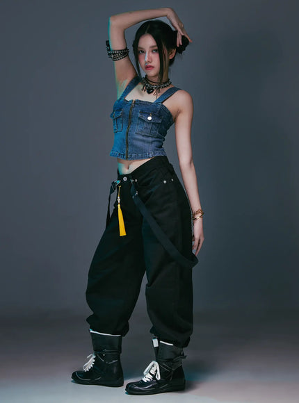 Denim Zip-up Sleeveless Top CS525