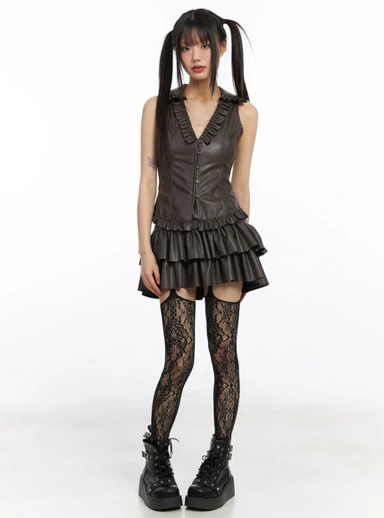 faux-leather-ruffle-mini-skirt-cd522
