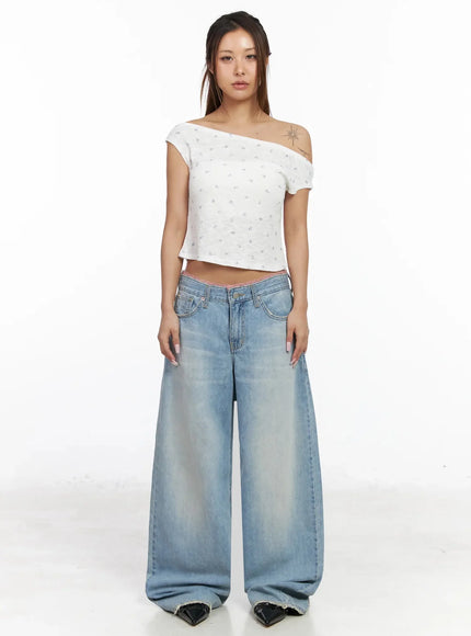 Yoko Lace Layered Wide Leg Jeans IY504