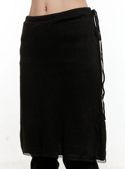 Ribbed Knit Lace Midi Skirt CN505