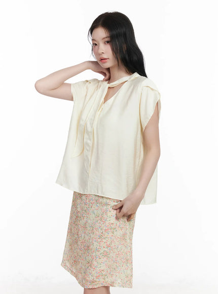 Bow Tie Short Sleeve Blouse CA509