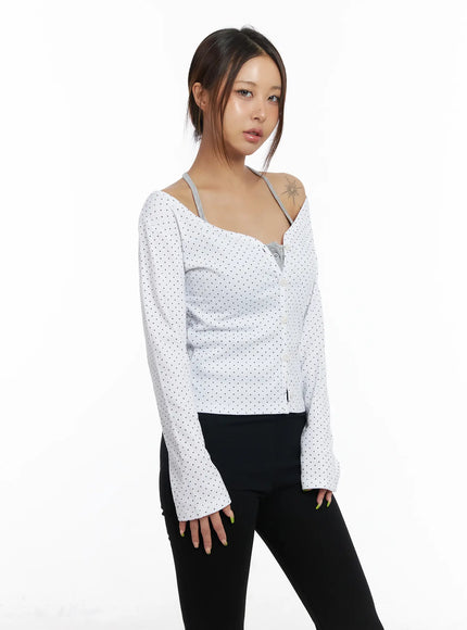 ribbed-polka-dot-v-neck-cardigan-cm525