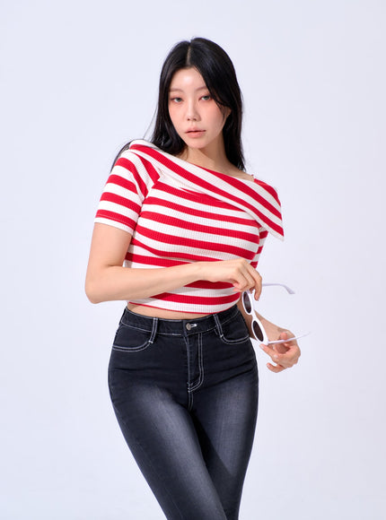 Half Sleeve Stripe Top IA324