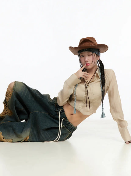 Yoomi Distressed Wide Leg Jeans CM511