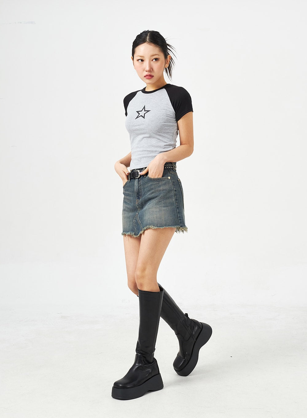 Mid-Rise Denim Mini Skirt CM321