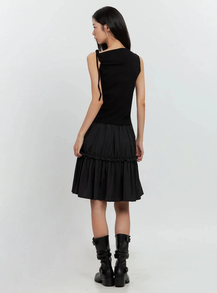 Asymmetric High Neck Tank Top IL528
