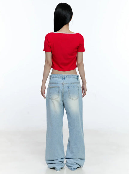 Cropped Button-Up Short Sleeve Cardigan CG512