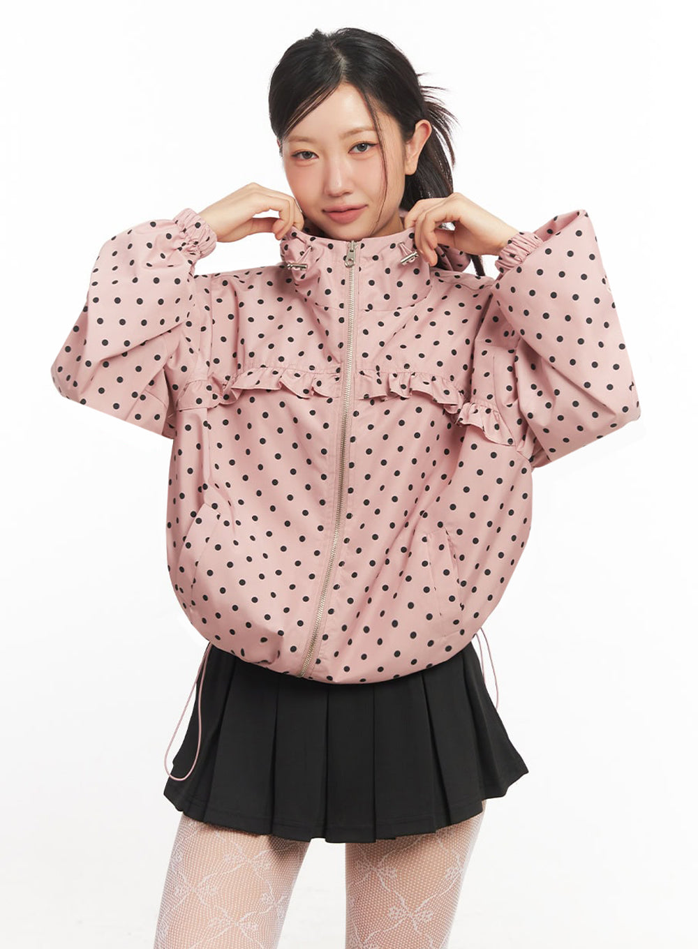polka-dot-hooded-nylon-jacket-ia525
