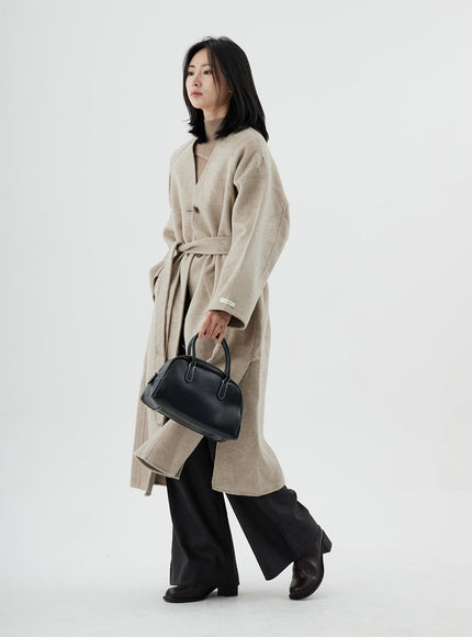 V-Neck Waist Tie Long Coat ON02