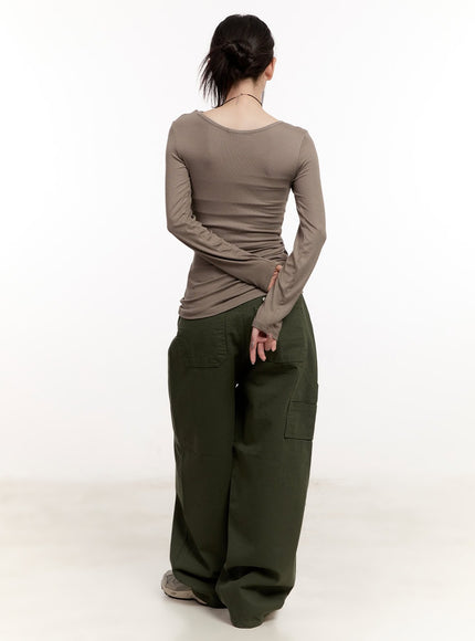 Pocket Wide-Leg Cotton Pants CM510