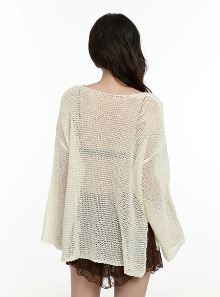 Mesh V-Neck Long-Sleeve Top CL531