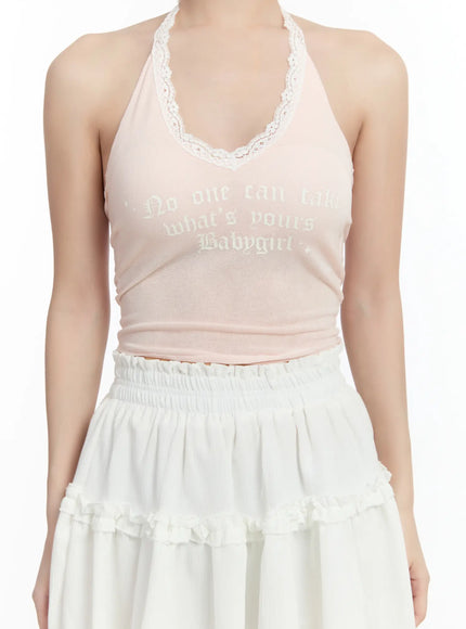 Lace Trim Halter Crop Top CM511