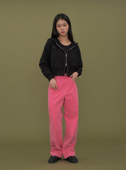 Two Way Cropped Hoodie Zip Up C2601