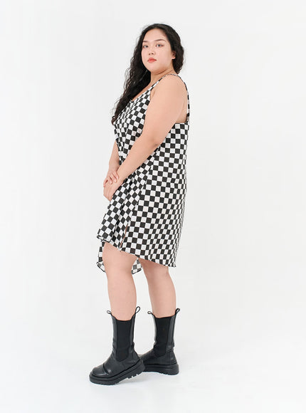 Plus Checked Sleeveless Dress IG09