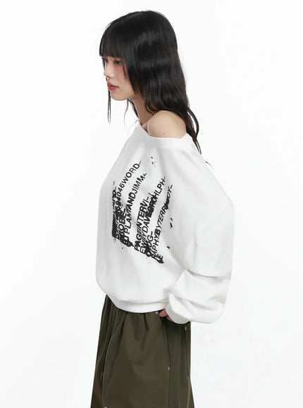 Off-Shoulder Graphic Sweatshirt F516