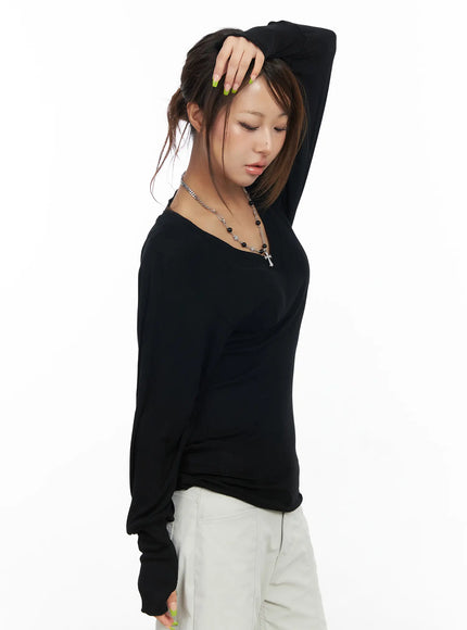 v-neck-long-sleeve-tee-cf512 / Black