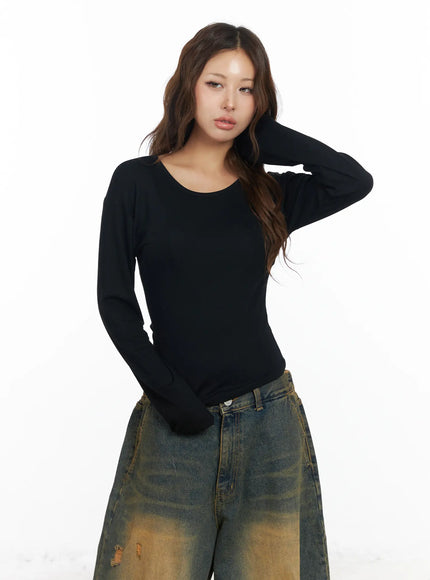 u-neck-long-sleeve-top-cf512 / Black