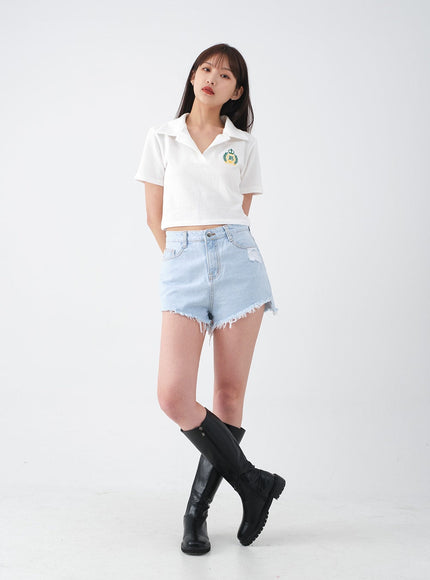 Distressed Raw Hem Denim Shorts CA27