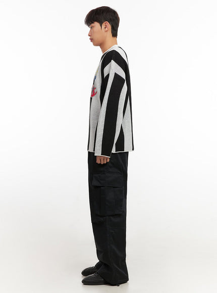 Men's Striped Oversized Graphic Sweater IF521