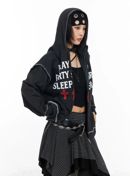 graphic-zip-up-hoodie-cd1202 / Dark gray