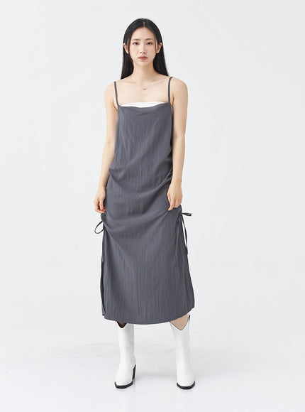 Side Shirring Sleeveless Strap Maxi Dress OG12