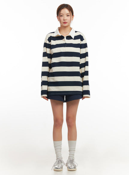 Stripe Long Sleeve Polo Shirt IM514