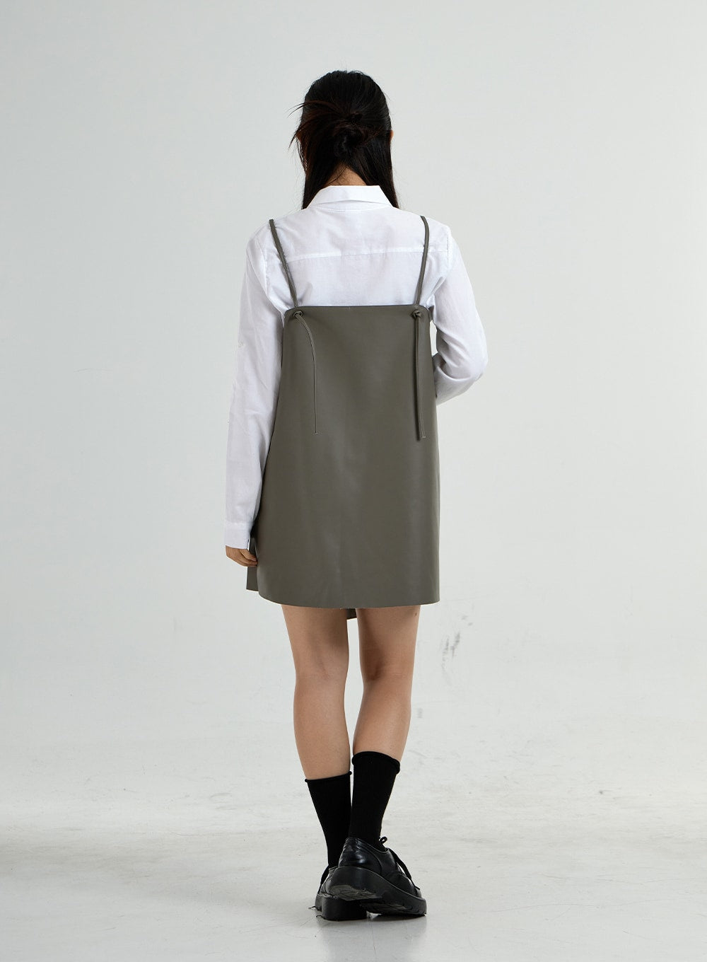 One Button Layered Faux Leather Dress CO24