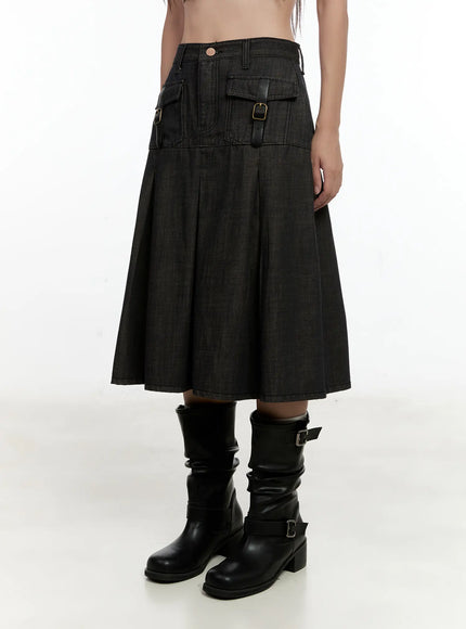 buckle-pleated-denim-midi-skirt-cl531