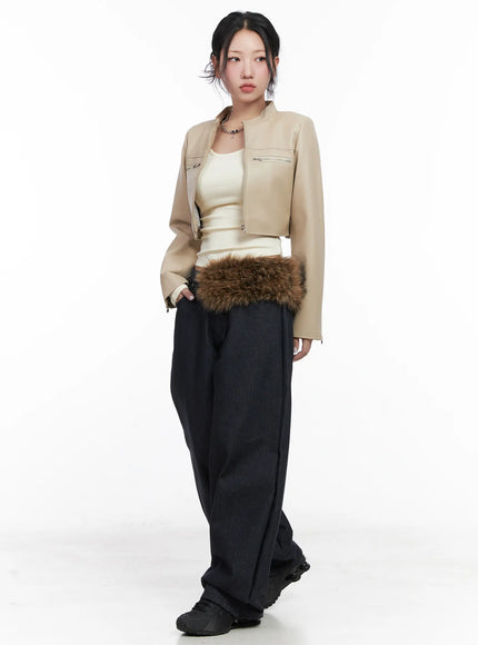 Cropped Faux Leather Jacket CN514