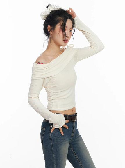 Off-Shoulder Ribbon Crop Top CJ523