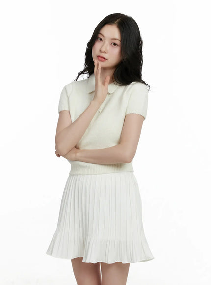 short-sleeve-collar-knit-top-f502 / Light beige