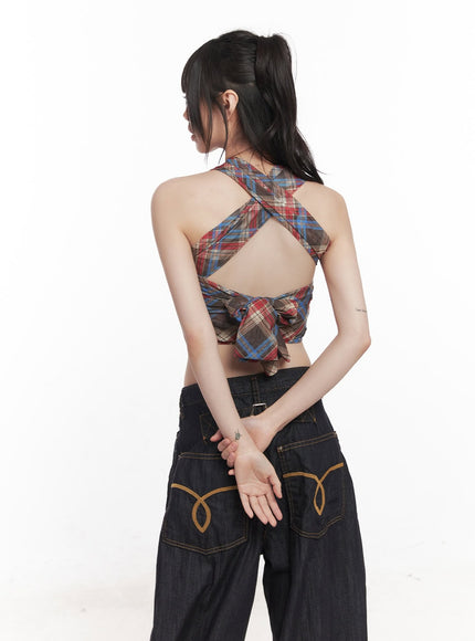 plaid-print-halter-top-cy520