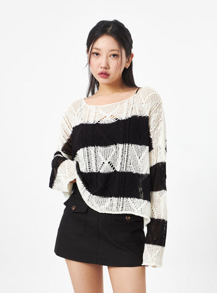 Boat Neck Stripe Sweater CA306