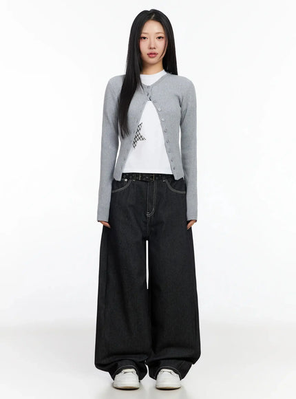 Ribbed Round Neck Cardigan CA513