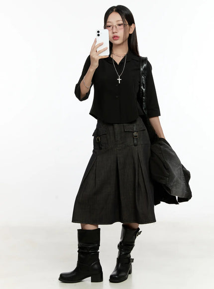 chic-black-buttoned-half-sleeve-top-cl531
