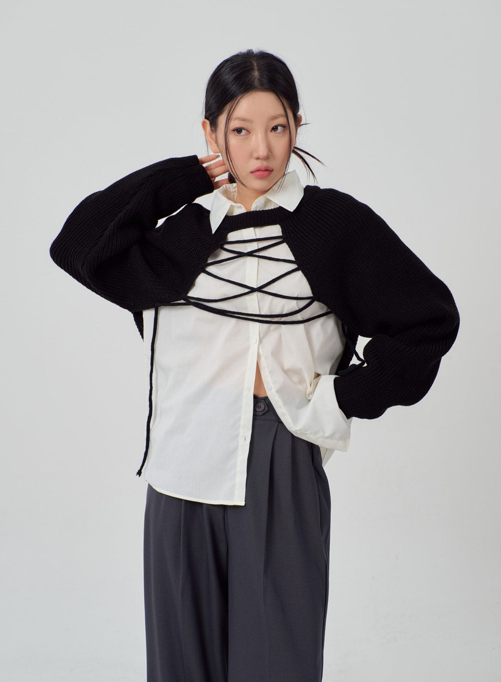 Lace-Up Knit Bolero IM316